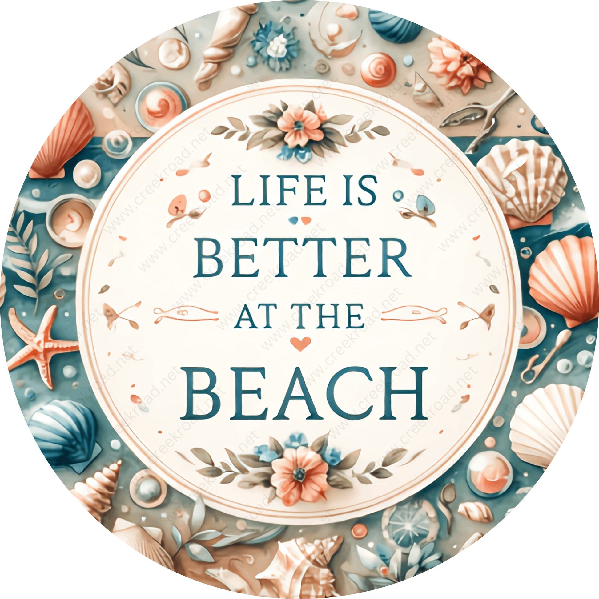 Life Is Better At The Beach Seashell Border Wreath Sign-Round-Coastal-Sublimation-Attachment-Decor