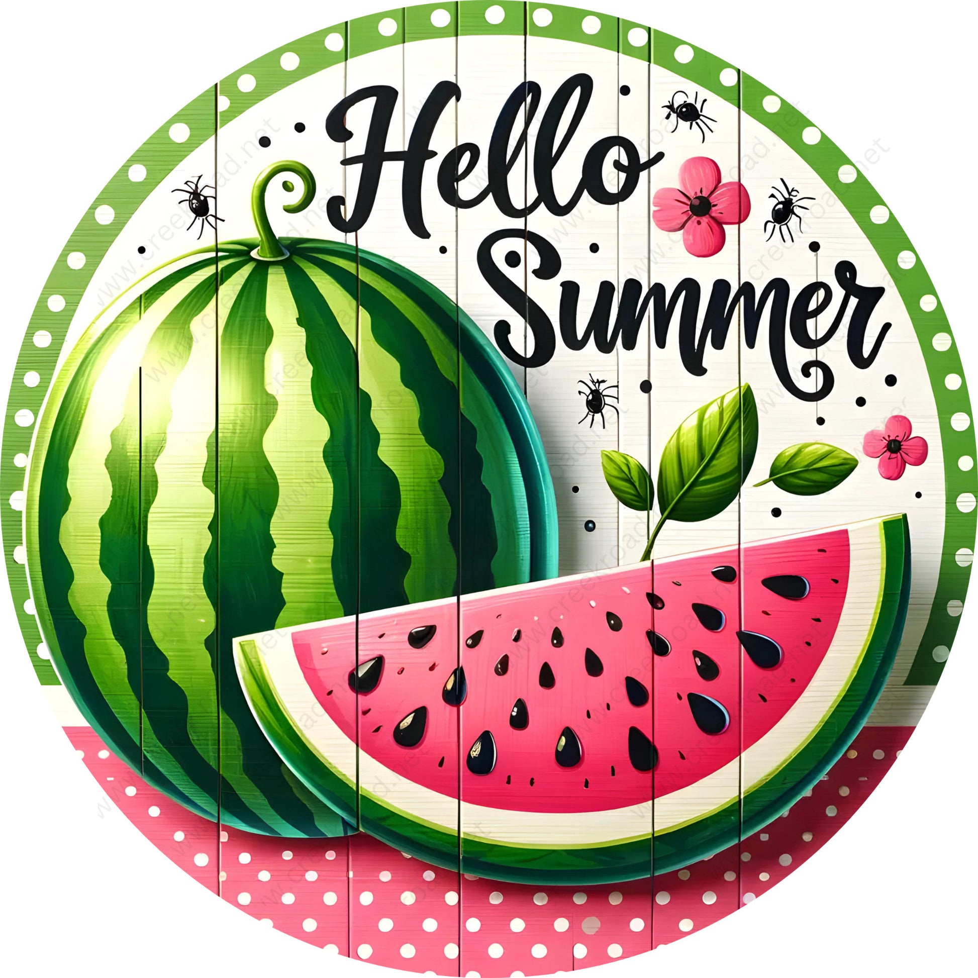 Hello Summer Watermelon Wreath Sign-Round-Sublimation-Decor-attachment