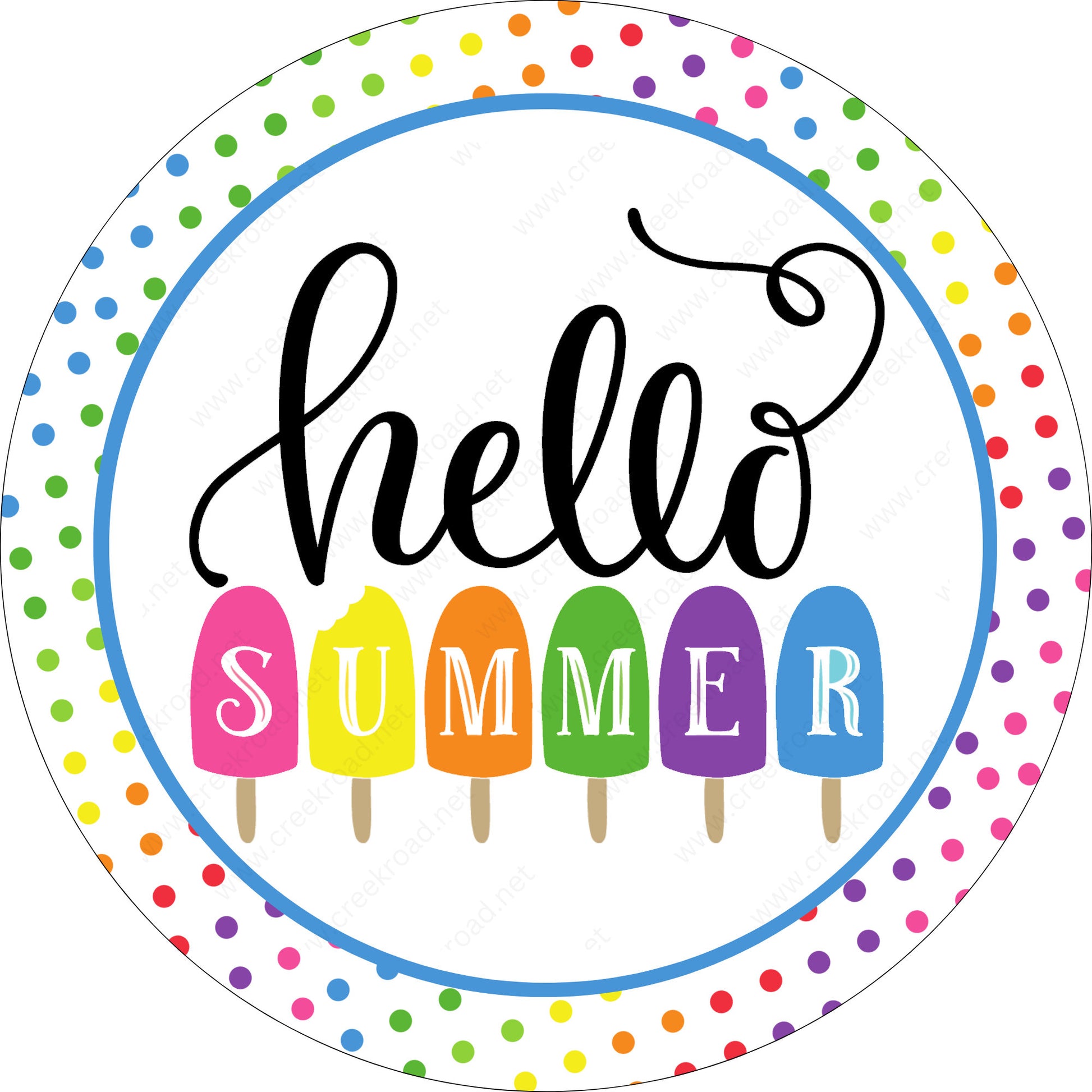 Hello Summer Colorful Popsicle Wreath Sign-Round-Sublimation-Decor-attachment