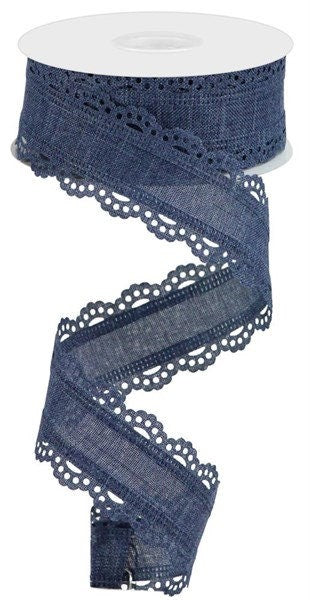 1.5" X 10Yd Wired Ribbon-Scalloped Edge Royal Burlap Ribbon-RGC130219-Navy Blue-Wreaths-Crafts