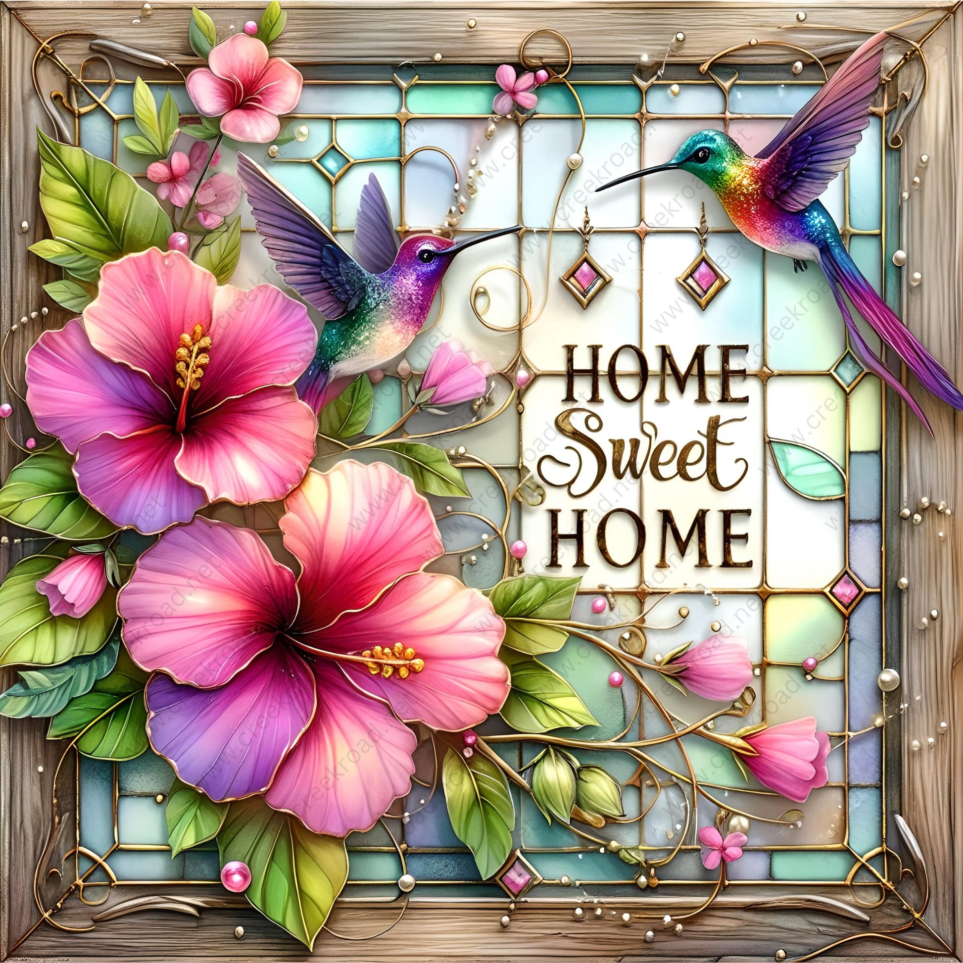 Home Sweet Home Hibiscus Hummingbird Wreath Sign-10"x10" Square-Decor-Spring