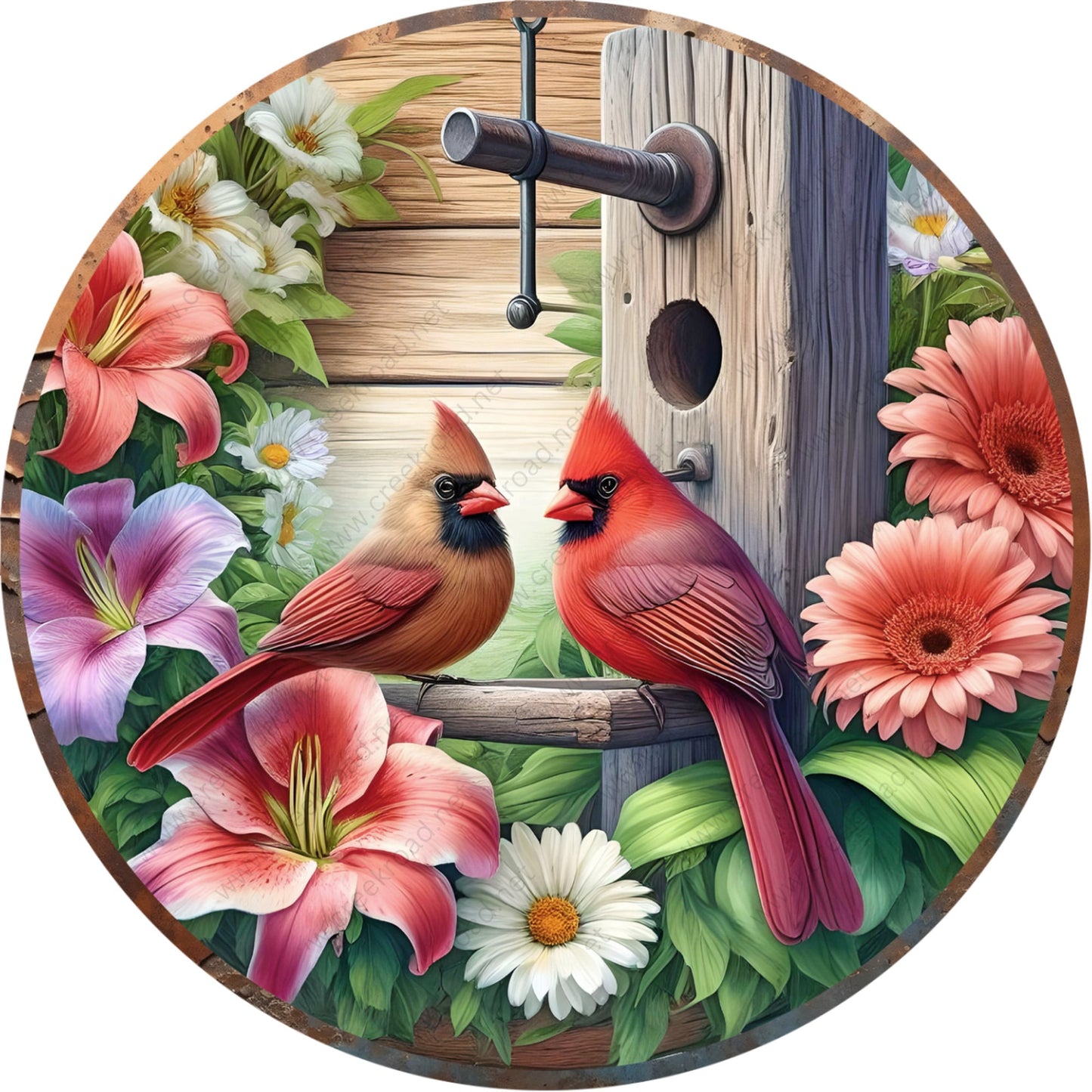 Spring Cardinal Flowers Male Female Wreath Sign-Sublimation-Attachment-Decor