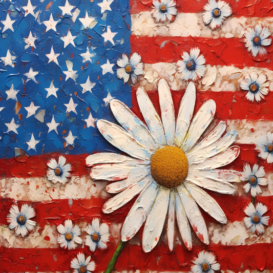 Painted Daisy American Flag Image Wreath Sign 10" x 10" Square-Sublimation-Aluminum-Attachment-Decor