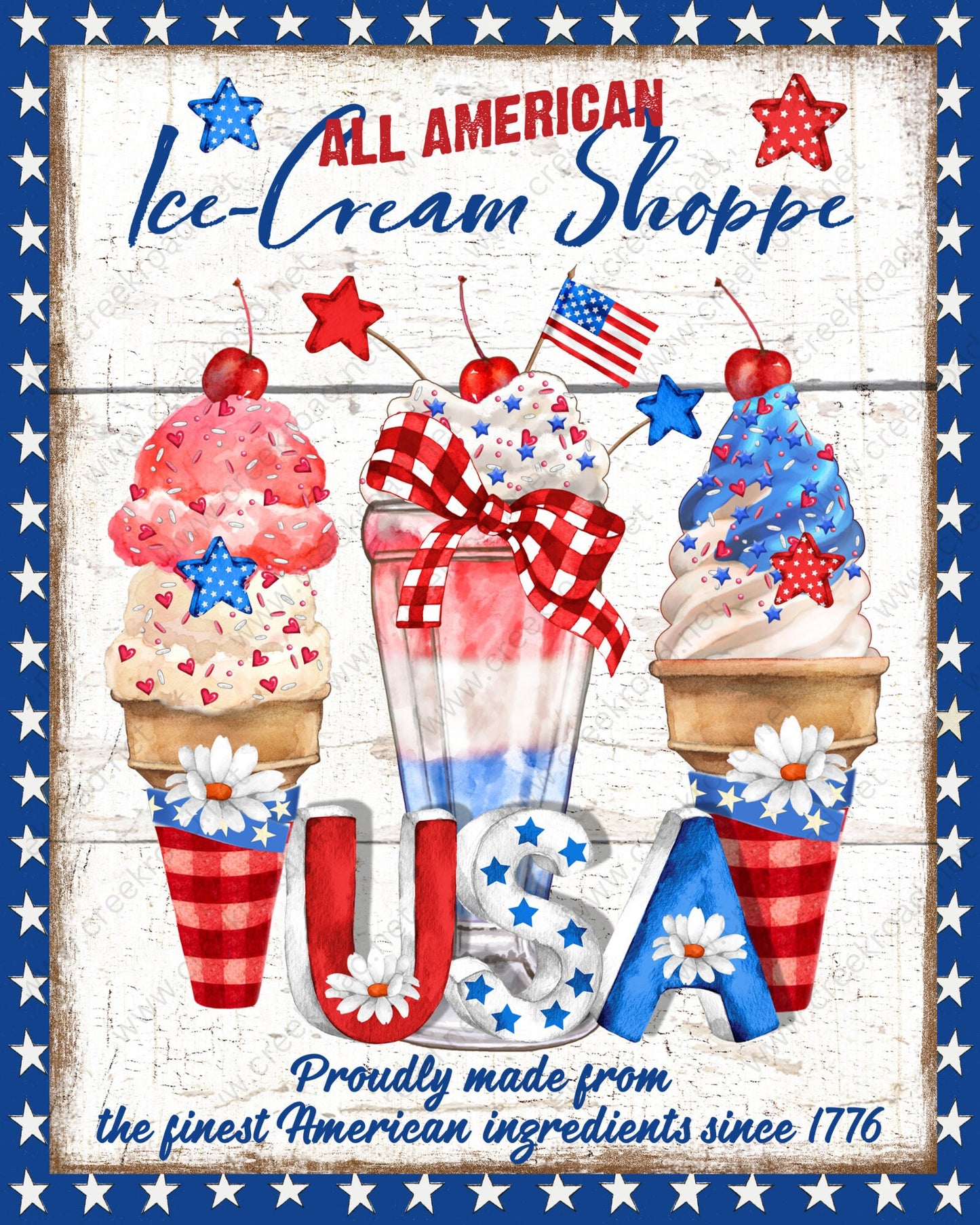 All American Ice Cream Shop Wreath Sign 8" x 10" Rectangle-Sublimation-Aluminum-Attachment-Decor