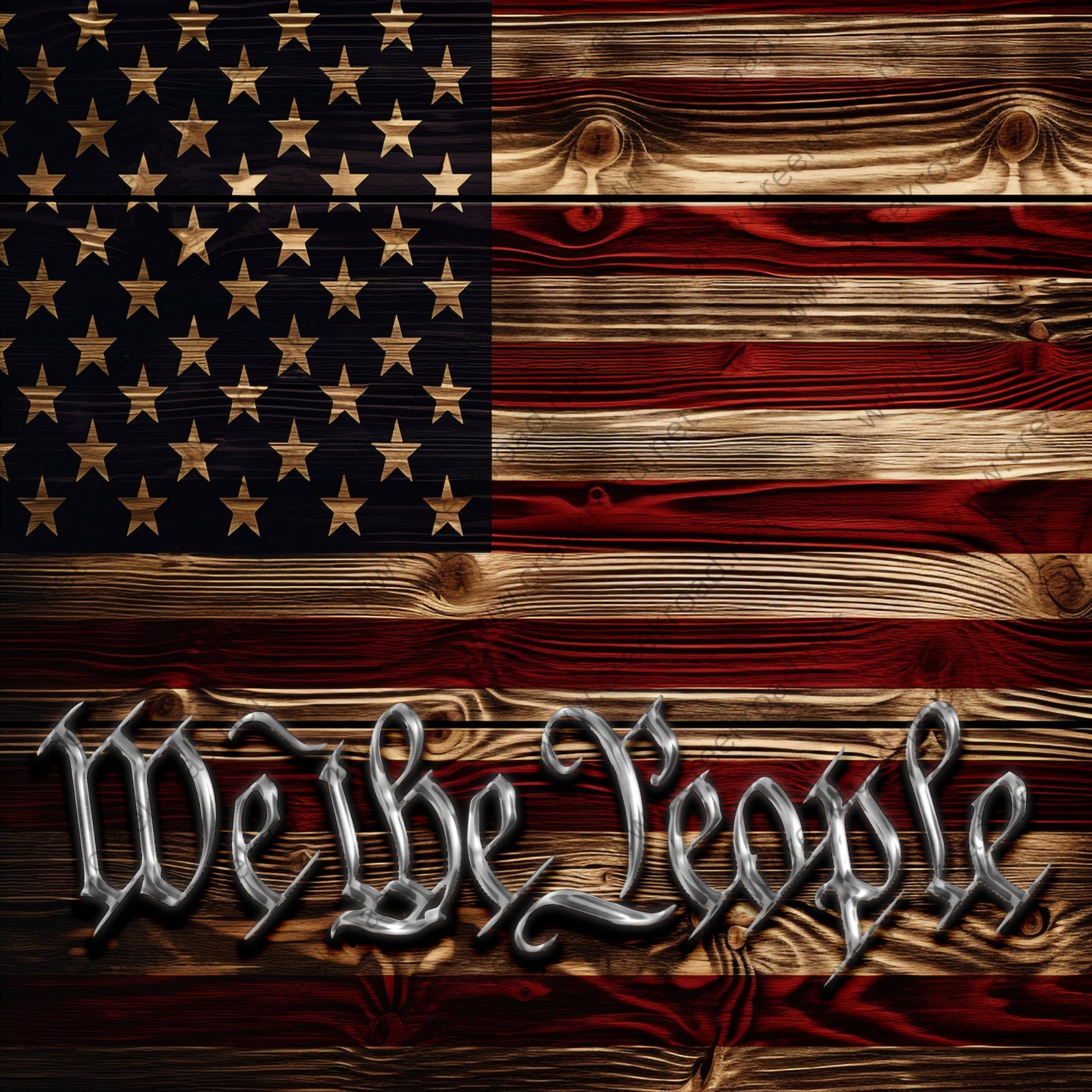 We The People American Flag Woodgrain Apearance Wreath Sign 10" x 10" Square-Sublimation-Aluminum-Attachment-Decor