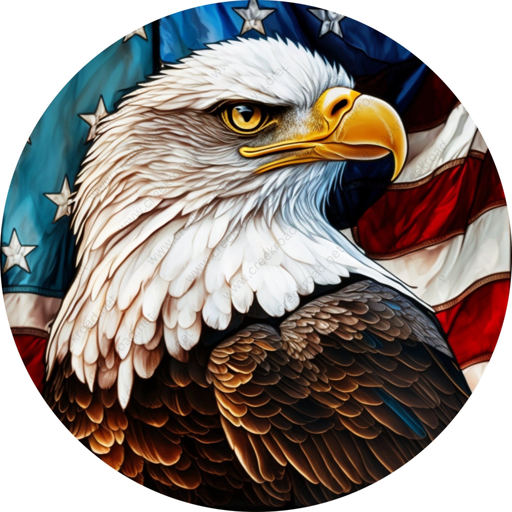 Amercian Eagle Flag Background Wreath Sign-Round-Sublimation-Aluminum-Attachment-Decor