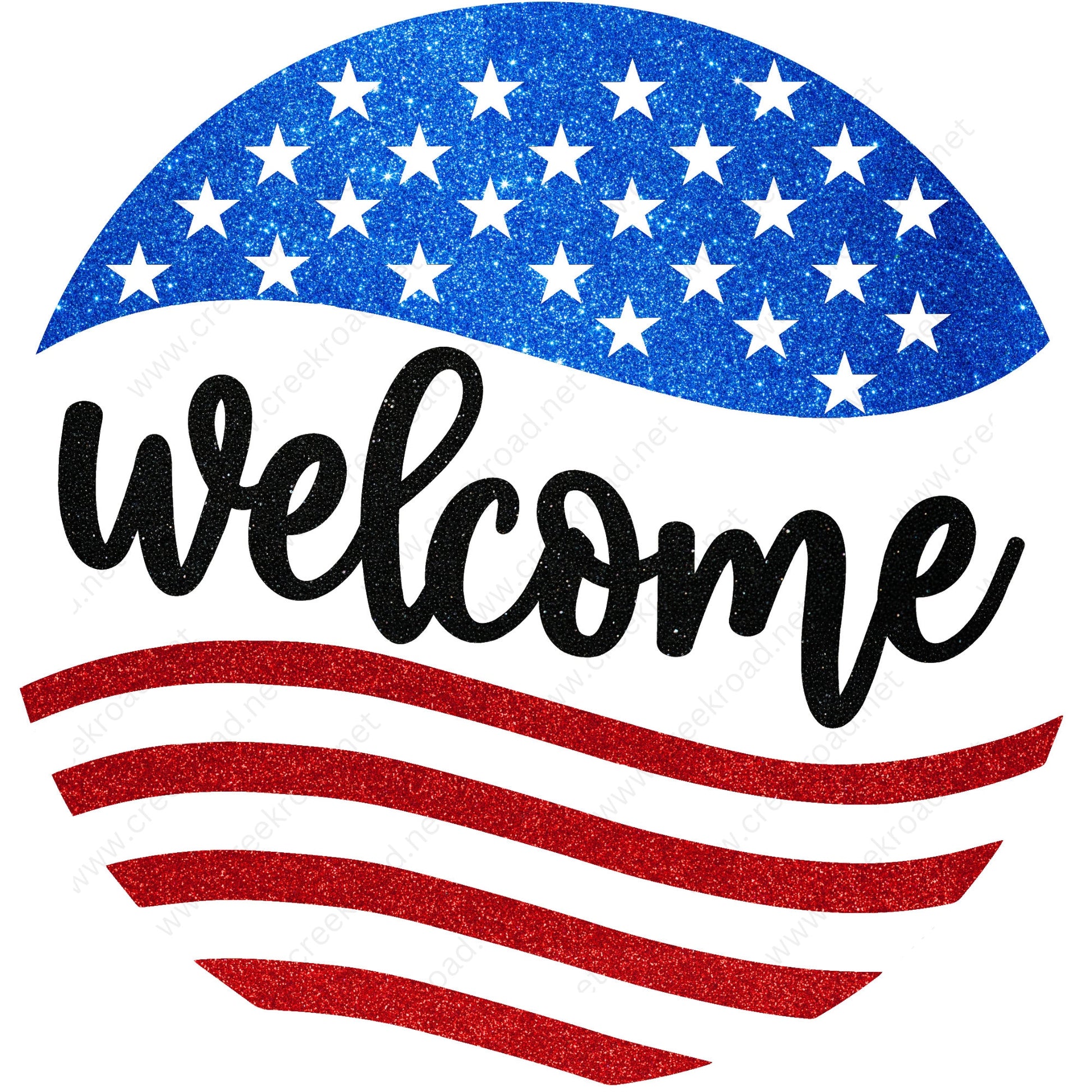 Welcome Flag Glittered Wreath Sign-Round-Sublimation-Aluminum-Attachment-Decor