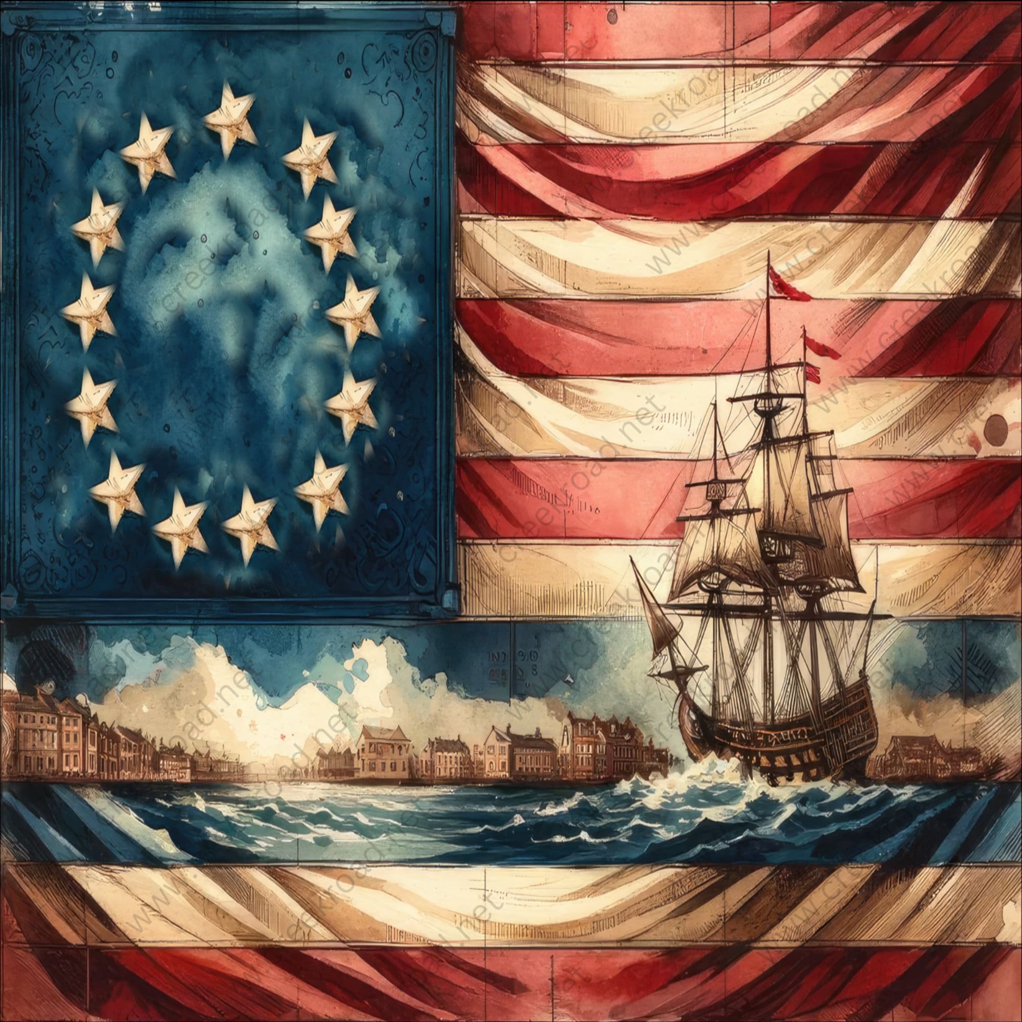 Colonial Flag Design Vintage 13 Colonies Flag Colonial Wreath Sign 10