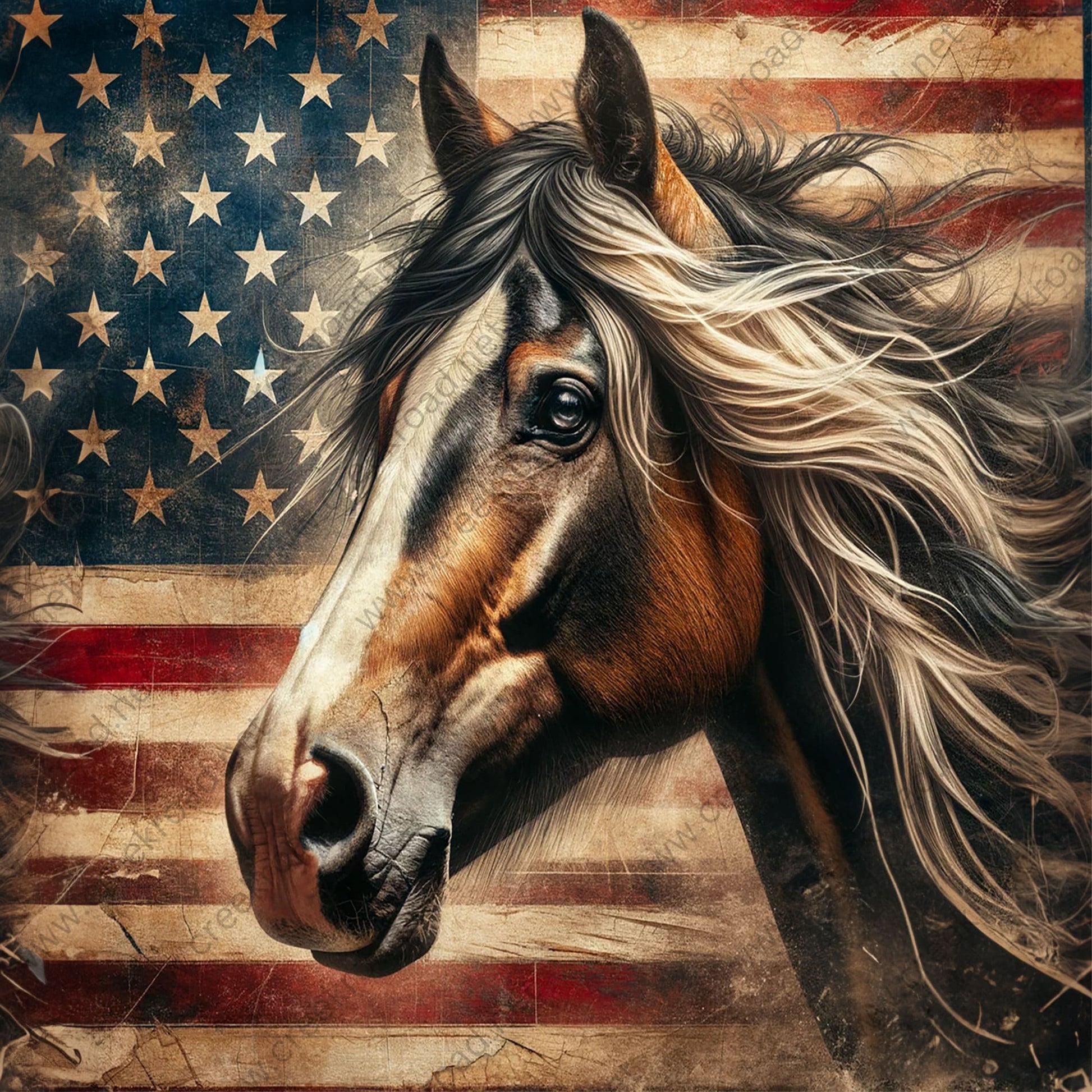 Brown Horse American Flag Wreath Sign 10" x 10" Square-Sublimation-Aluminum-Attachment-Decor