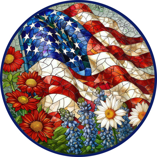 Mosaic Appearance American Flag Design Wreath Sign-Round-Sublimation-Aluminum-Attachment-Decor