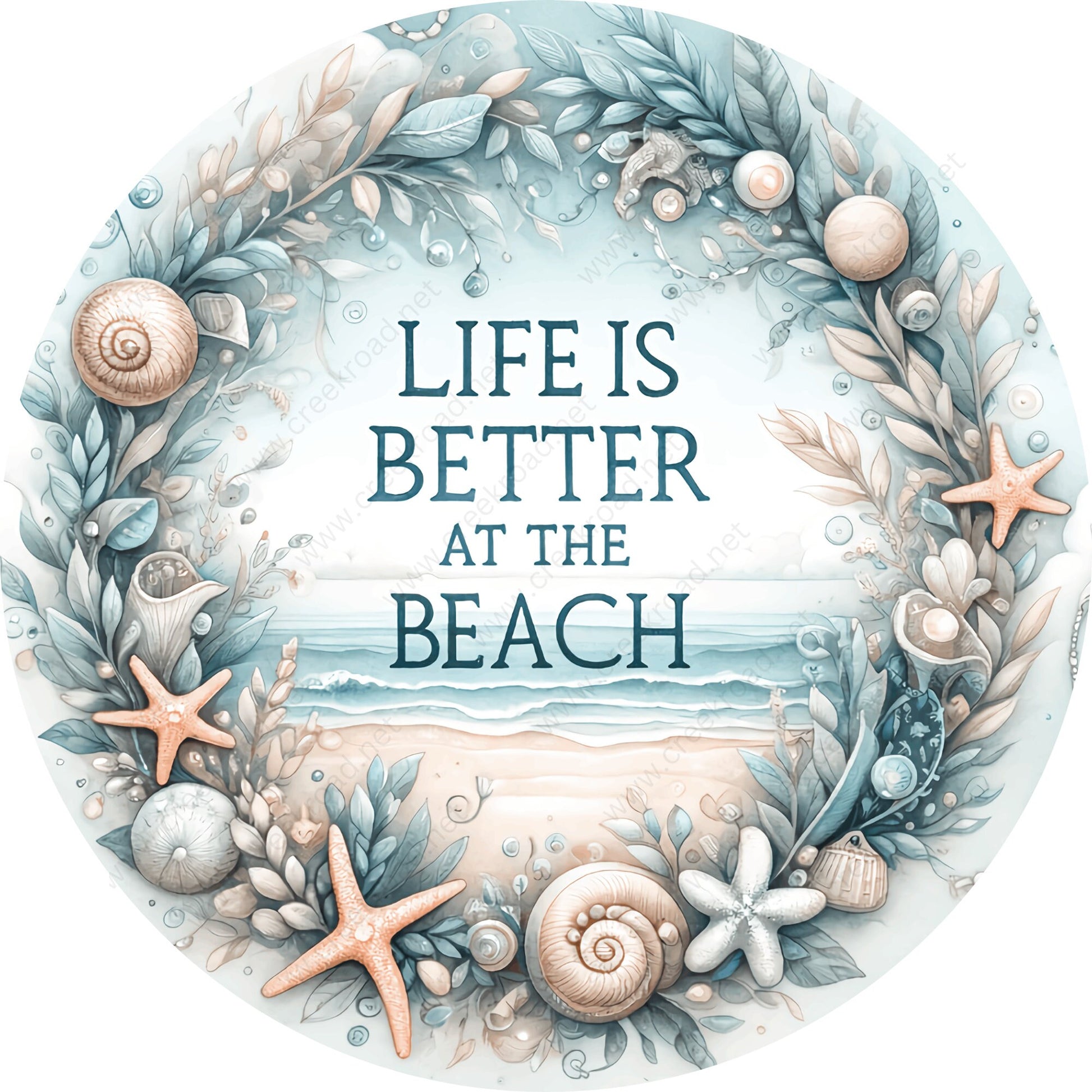 Life Is Better At The Beach Wreath Sign-Round-Coastal-Sublimation-Attachment-Decor