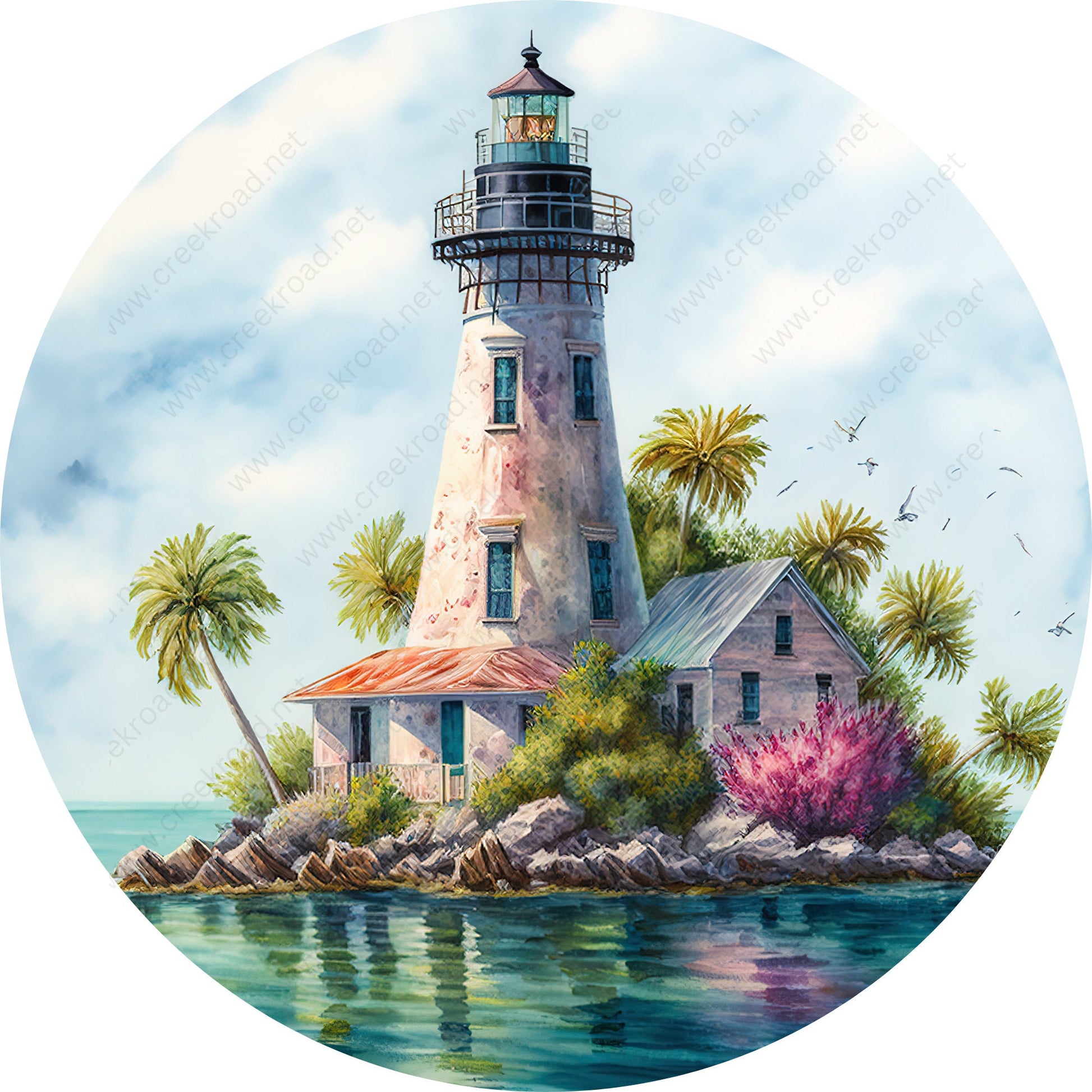 Coastal Pointe Lighthouse Wreath Sign-Round-Coastal-Sublimation-Attachment-Decor