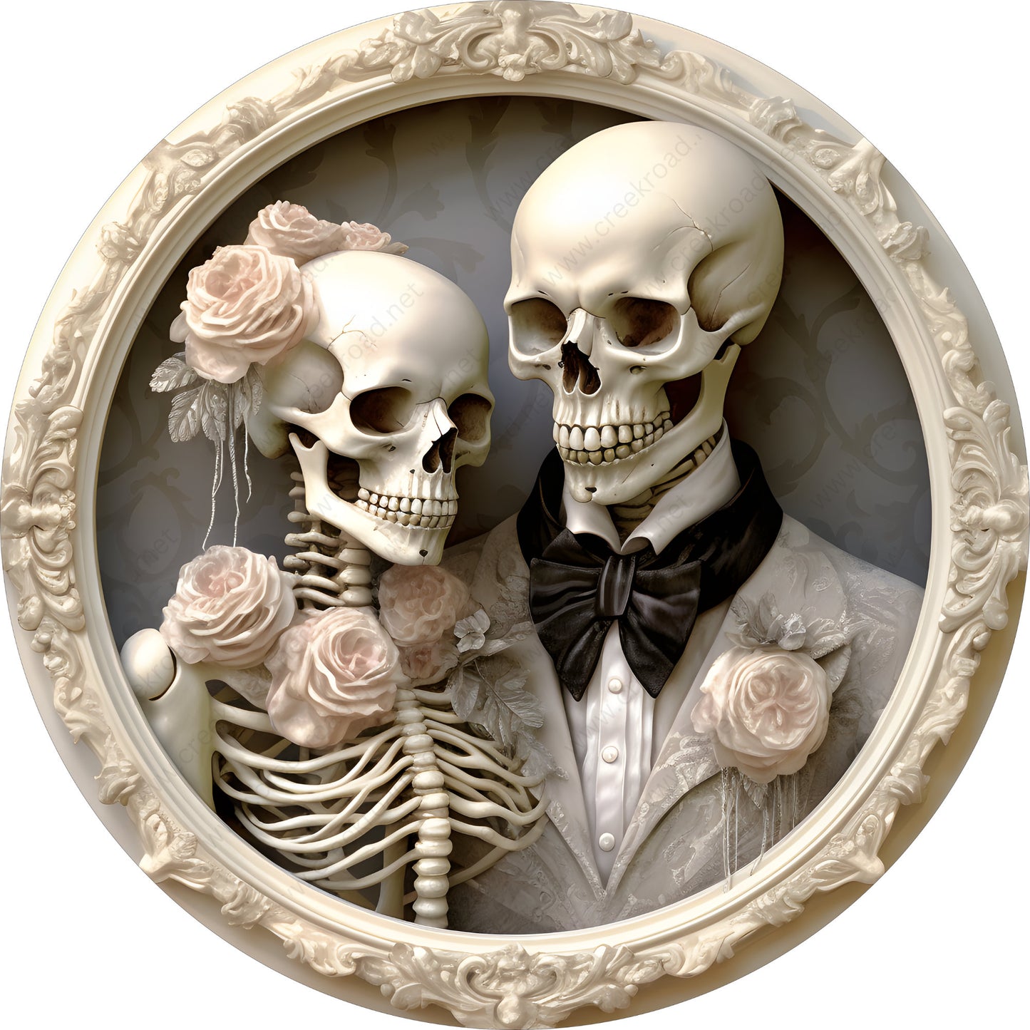 Married Skeleton Couple Wedding Photo 3D appearance Wreath Sign-Halloween-Sublimation-Decor-Creek Road Designs