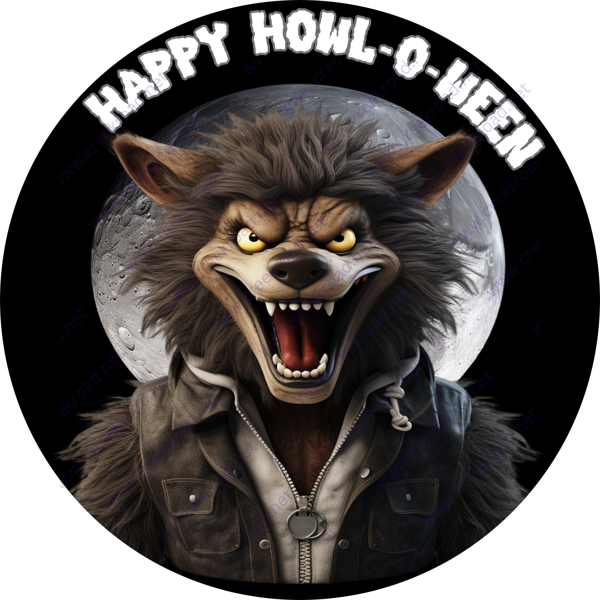 Happy Howl-o-ween Werewolf Wreath Sign-Halloween-Sublimation-Decor-Creek Road Designs