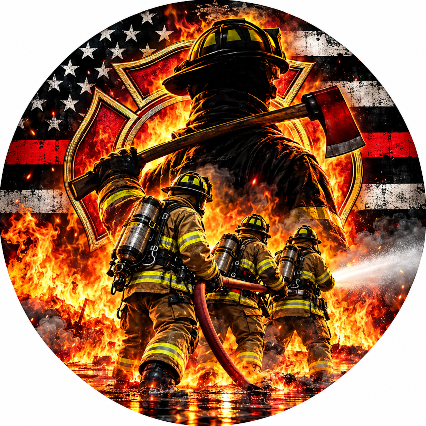 First Responder Fireman Axe Red Line Flag Wreath Sign