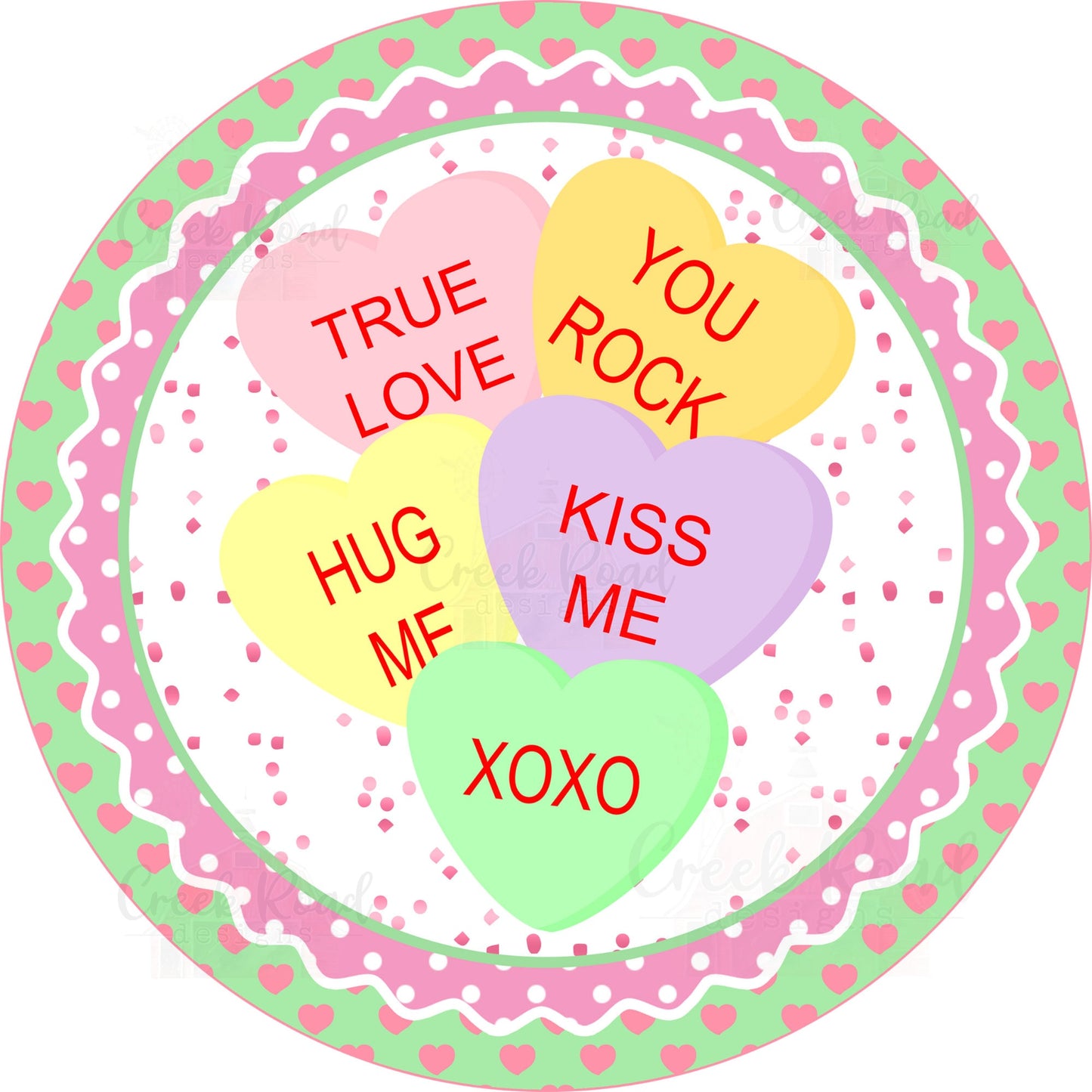 Conversation Hearts Green Pink Hearts Valentine Wreath Sign - Valentines Door Decor