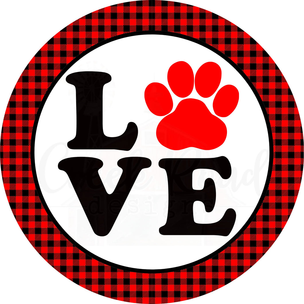 Doggy Love Black Red Plaid Border Valentine Wreath Sign-Sublimation-Pet-Decor