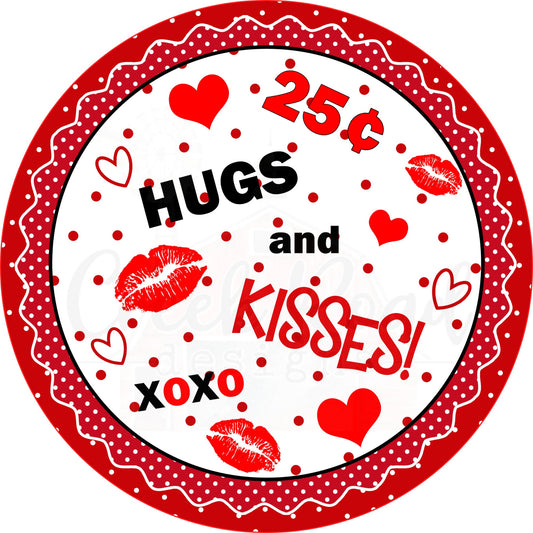 Hugs and Kisses 25 cents XOXO Polka Dot Valentine Wreath Sign - Valentines Door Decor