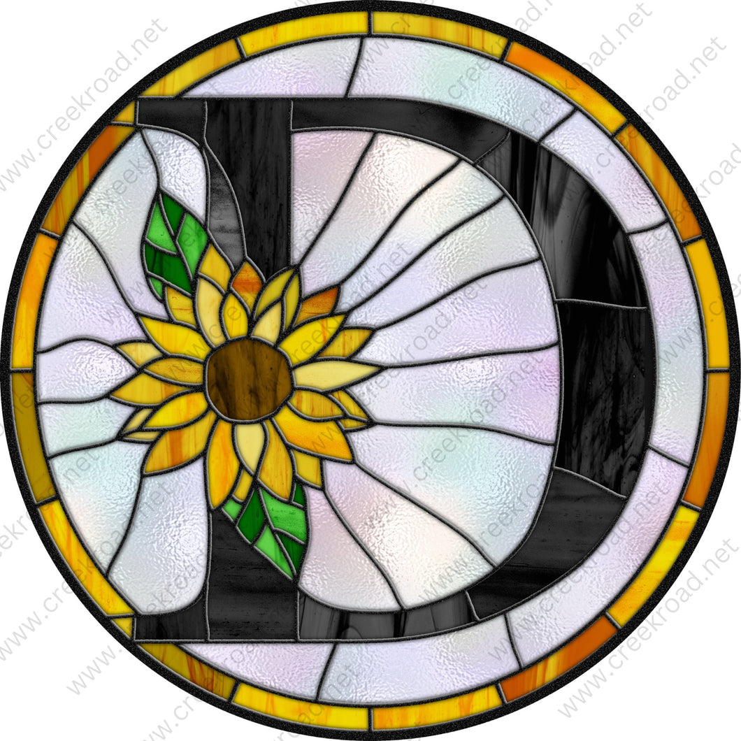 Sunflower A Thru Z Initial Faux Stained Glass Wreath Sign - Everyday - Customizable Wreath Sign - Sublimation Sign - Wreath Attachment