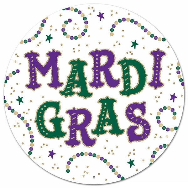 Mardi Gras Celebration Glitter & Beads Purple Green Sign -Wreath Sign-Decor-MD0852
