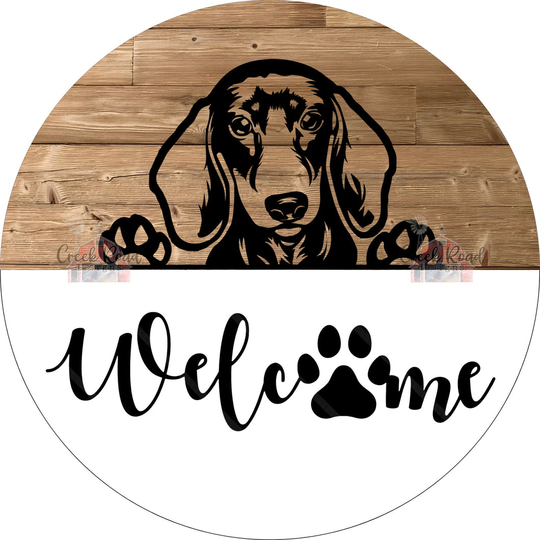 Welcome Dachshund Paw Print Brown Shiplap Wreath Sign - Everyday - Wreath Sign - Sublimation Sign - Wreath Attachment - Shiplap