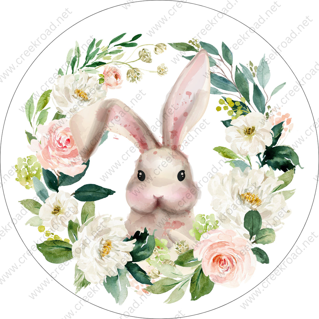 Easter Bunny with Florals Wreath Sign - Sublimation - Easter- Metal Sign