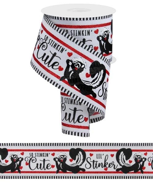 2.5" X 10Yd Wired Ribbon-Valentines Skunks/Stripe-Black White Red-RGA849427-Wreaths-Crafts-Decor-Valentines