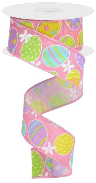 1.5" X 10Yd Wired Ribbon-Easter Eggs on Royal Ribbon-RGA1656W2-LT Pink Soft Yellow Green Lavender-Wreaths-Crafts-Decor