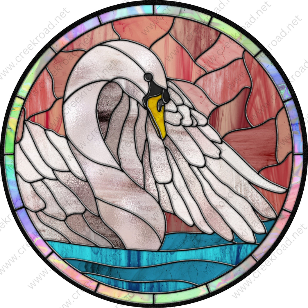 Beautiful Swan on the Water Faux Stained Glass Wreath Sign-Teal White-Everyday-Wreath Sign-Sublimation Sign-Wreath Attachment