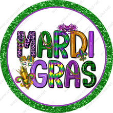 Load image into Gallery viewer, Mardi Gras Celebration Masks Fleur De Lis Mardi Gras Wreath Sign - Mardi Gras Sign - Louisiana- New Orleans - Purple, Green, and Gold

