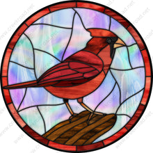 Load image into Gallery viewer, Red Cardinal Standing Faux Stained Glass Wreath Sign -Everyday - Wreath Sign - Sublimation Sign - Wreath Attachment
