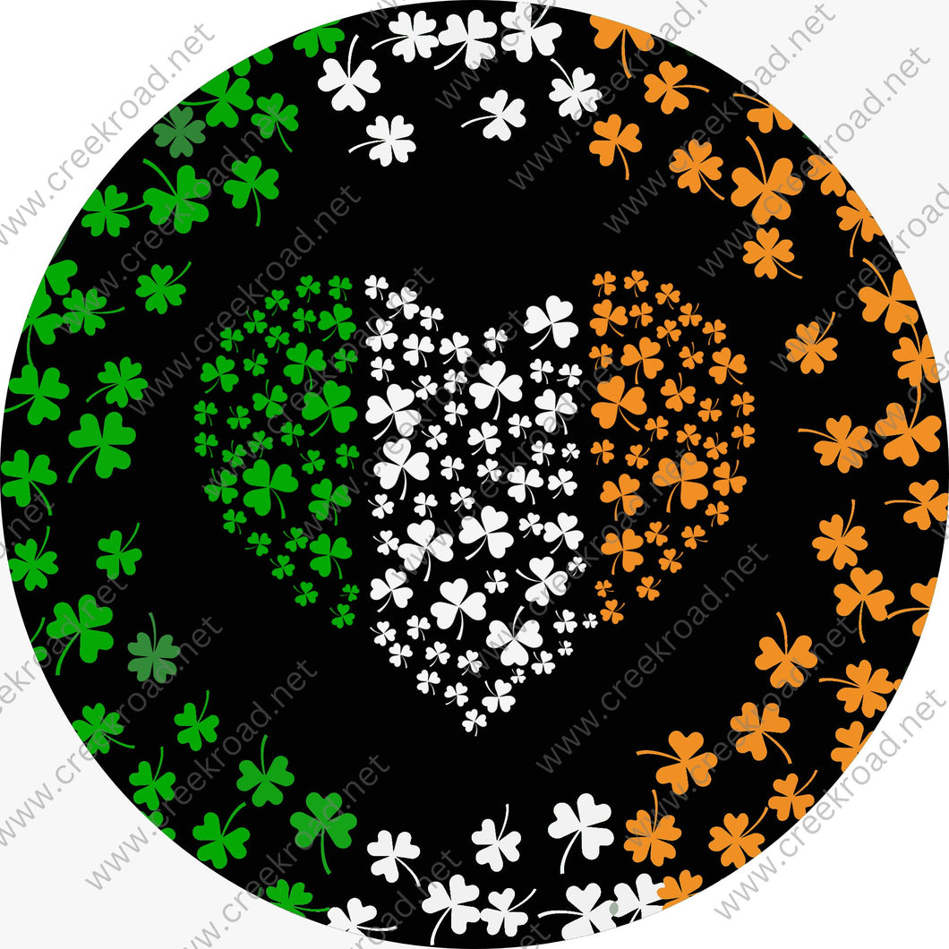 Love of the Irish Heart of Shamrocks Green Orange White Border Wreath Sign -Decor-Attachment