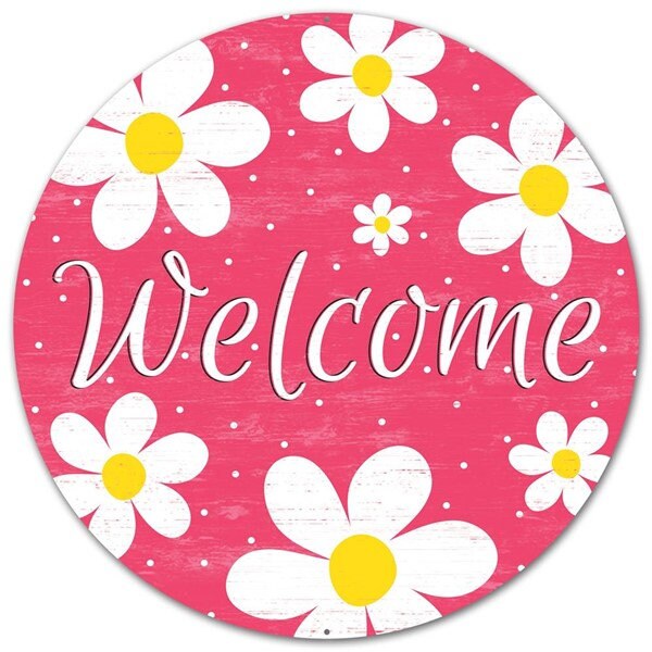 Welcome Spring Daisy on Pink White Polka Dot Background -Wreath Sign-Spring-MD045607