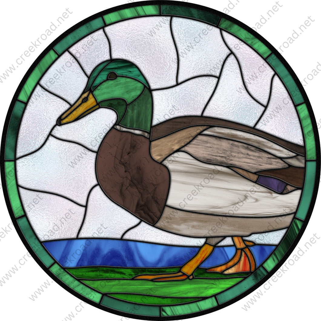 Mallard walking the Shoreline Faux Stained Glass Wreath Sign-Everyday-Wreath Sign-Sublimation Sign-Wreath Attachment
