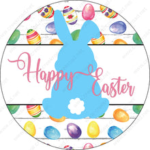 Load image into Gallery viewer, Happy Easter Bunny-PICK YOUR COLOR-with Cottontail with Colorful Easter Eggs Background-Easter-Sublimation-Wreath Sign-Attachment
