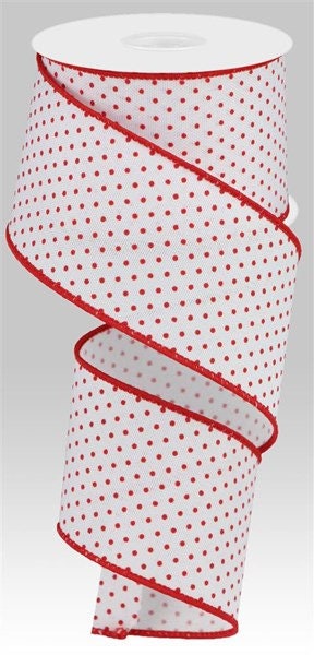 2.5" X 10Yd Wired Ribbon-Swiss Dots On Burlap Ribbon--RGC115727-White Red-Wreaths-Crafts-Royal-Spring