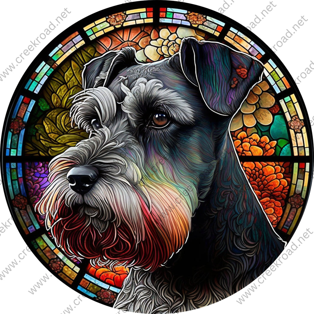 Grey & White Schnauzer Faux Stained Glass Wreath Sign-Dog-Pets-Everyday-Wreath Sign-Sublimation-Attachment