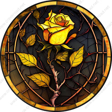 Load image into Gallery viewer, Yellow Rose of Texas Faux Stained Glass-Everyday-Wreath Sign-Sublimation-Attachment-Decor
