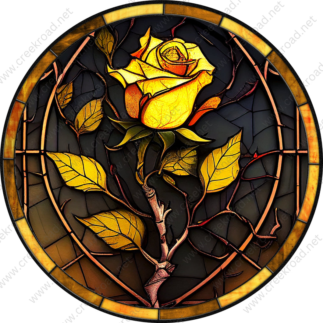 Yellow Rose of Texas Faux Stained Glass-Everyday-Wreath Sign-Sublimation-Attachment-Decor