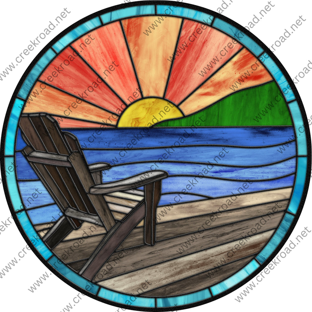 Adirondack Chair on the Deck at Sunset Calm Water Wreath Sign-Everyday-Wreath Sign-Sublimation Sign-Attachment-Spring-Birds-