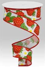 Load image into Gallery viewer, 1.5&quot; X 10Yd Wired Ribbon-Strawberries/Faux RoyalRibbon-RGA118327-White/Yellow/Red/Green-Wreaths-Crafts
