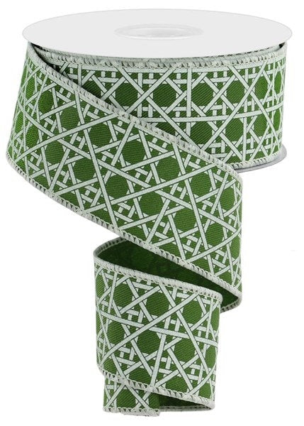 1.5" X 10Yd Wired Ribbon-Basket Weave Ribbon-RGE138952-Moss Green/Ivory