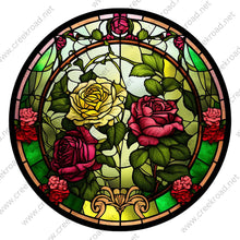Load image into Gallery viewer, Lone Yellow Rose in a Garden of Red Roses FAUX Stained Glass Wreath Sign-Flowers-Everyday-Sublimation-Attachment-Decor

