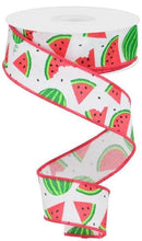 Load image into Gallery viewer, 1.5&quot; X 10Yd Wired Ribbon-Watermelon Slices/Faux RoyalRibbon-RG0199127-White/Red Pink/Grn/Black-Wreaths-Crafts
