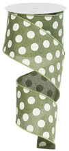 Load image into Gallery viewer, 2.5&quot; X 10Yd Wired Ribbon-Medium Polka Dots on Royal Burlap Ribbon-RG01207AM-Clover Green/White-Wreaths-Crafts
