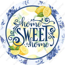 Load image into Gallery viewer, Home Sweet Home Lemons with Blue White Floral Border Wreath Sign-Everyday-Wreath Sign-Sublimation-Attachment-Everyday-Summer-Spring-Decor

