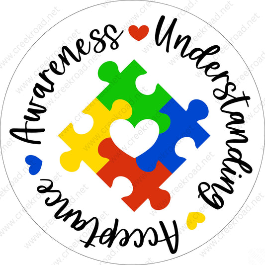 Awareness Understanding Acceptance Puzzle Piece with Heart Wreath Sign-CHOOSE A COLOR-Puzzle Pieces-Multi Color-Sublimation-Round-Decor