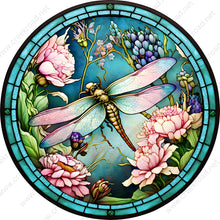 Load image into Gallery viewer, Dragonfly with Pink Flowers Teal Border Wreath Sign-Everyday-Wreath Sign-Sublimation-Attachment-Everyday-Summer-Spring-Decor
