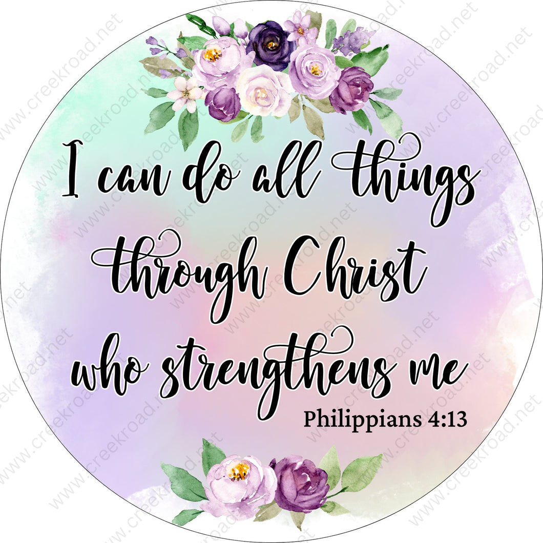 I Can Do All Things Through Christ Who Strengthens Me Lavender Floral Philippians 4:13 Wreath Sign-Sublimation-Religious-Decor