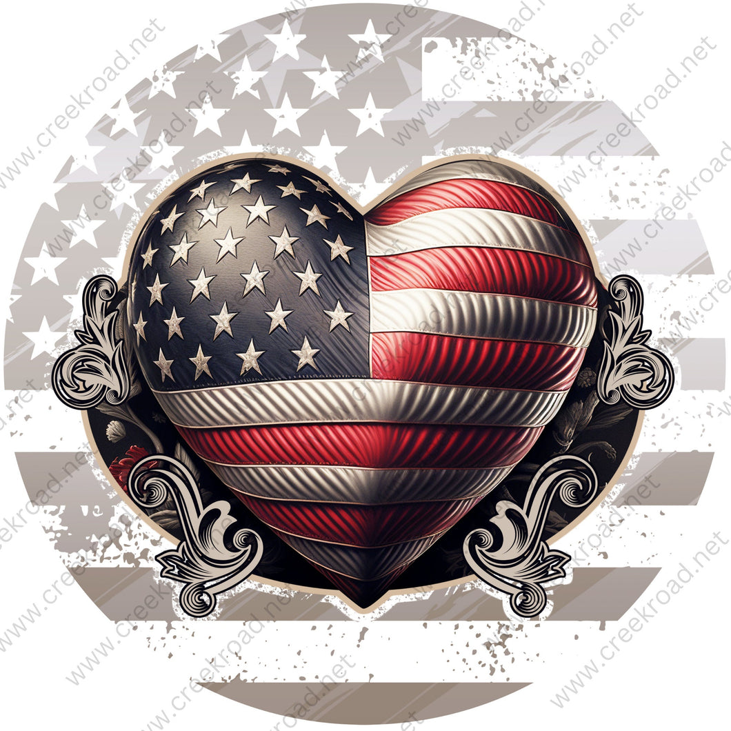 Patriotic Heart of America with Faded American Flag Background Wreath Sign-Sublimation-Aluminum-Decor